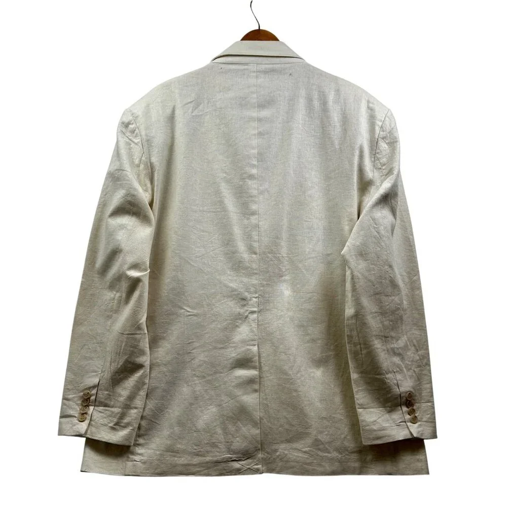 ANDREW FEZZA Men’s Coastal Casual Summerwear Cream Linen‎ Blend Blazer XL